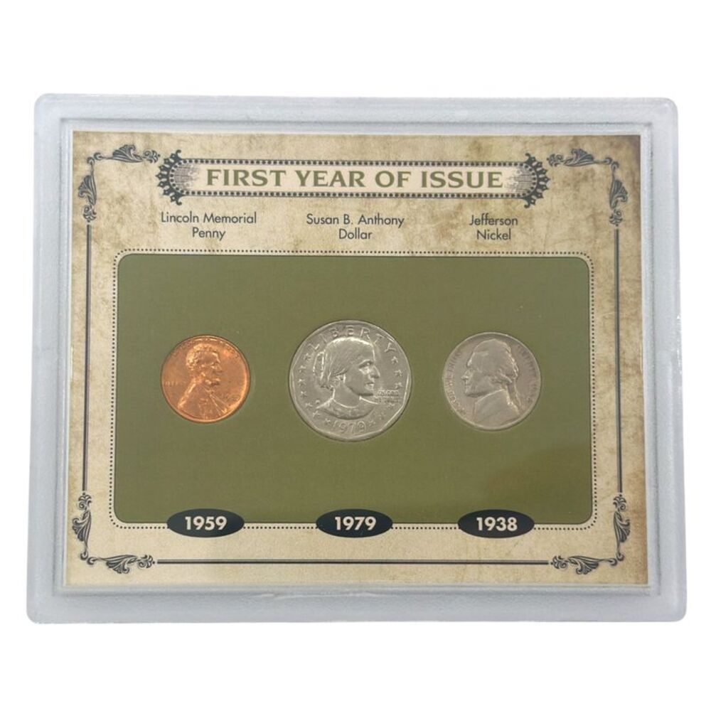 First Year of Issue 3pc Coin Set 1938 Jefferson, 1979 Anthony, 1959 Lincoln